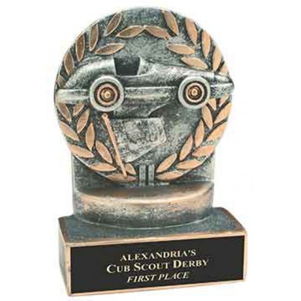 Pinewood Derby Wreath Resin Trophy