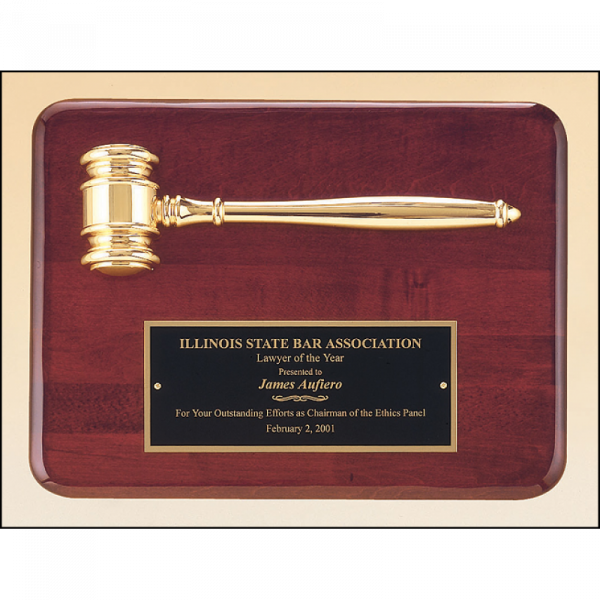 Gavel Plaque Gold Electroplated Metal Gavel