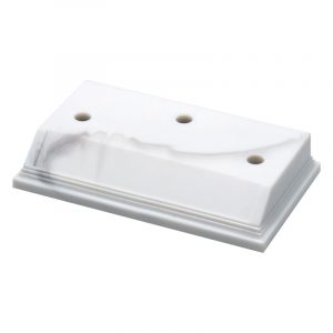 SB-363	Diamar Square Plastic Base, White Marble, 3 Holes Offset – 3 3/4″ x 6 1/2″ x 1 1/8″